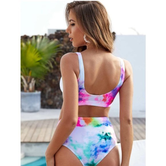 Tie Dye Bikini High Waisted Swimsuit Multicolor - Picture 2 of 8